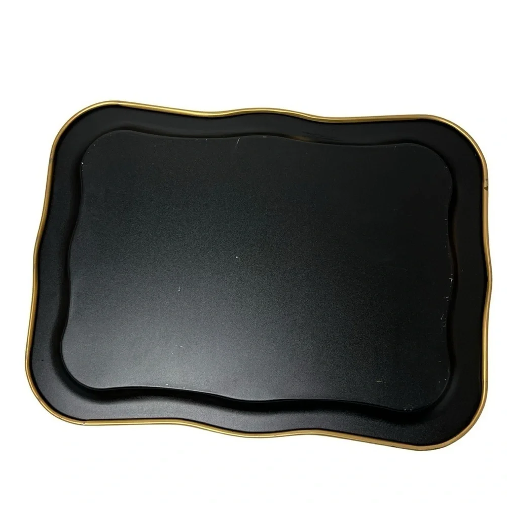 Vintage Trays set of 4 Large Black Floral Tole Metal Hand Painted Toleware Trays